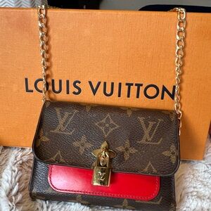 Louis Vuitton Monogram Portefeuille Flower Compact Wallet with Chain